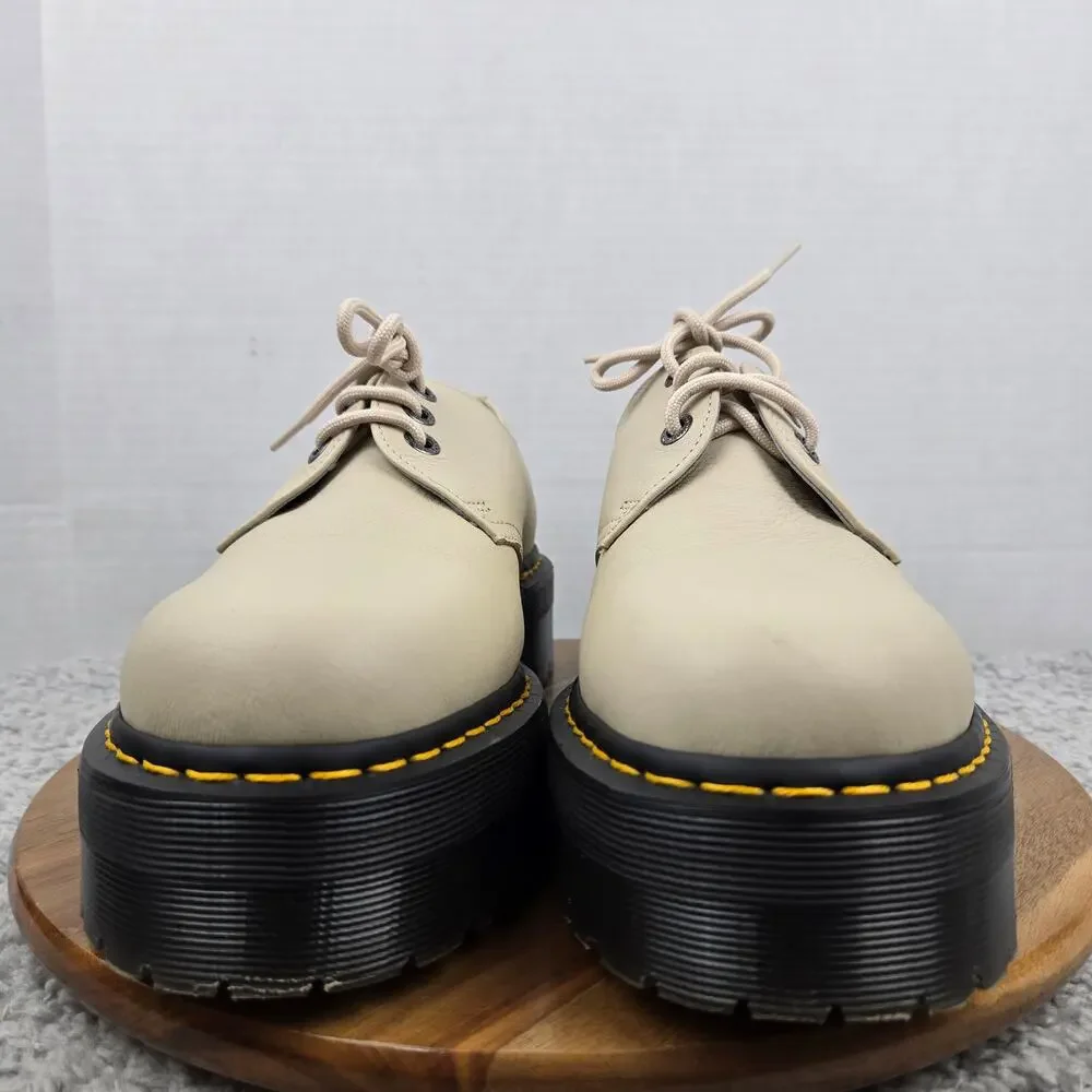 Dr. Martens Mens 12 Quad 1461 II Pisa Beige Leather Low Platform Y2K Chunky Shoe